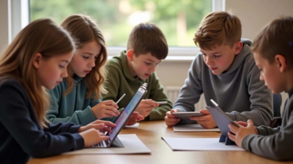 Skolēni strādā ar izglītības lietotni uz planšetdatoriem, individualizēta mācīšanās