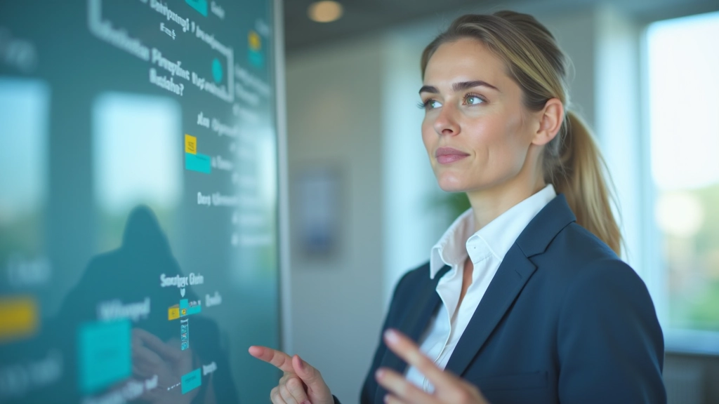 Skolotājs darbojas ar digitālo tāfeli, demonstrējot interaktīvu mācību materiālu